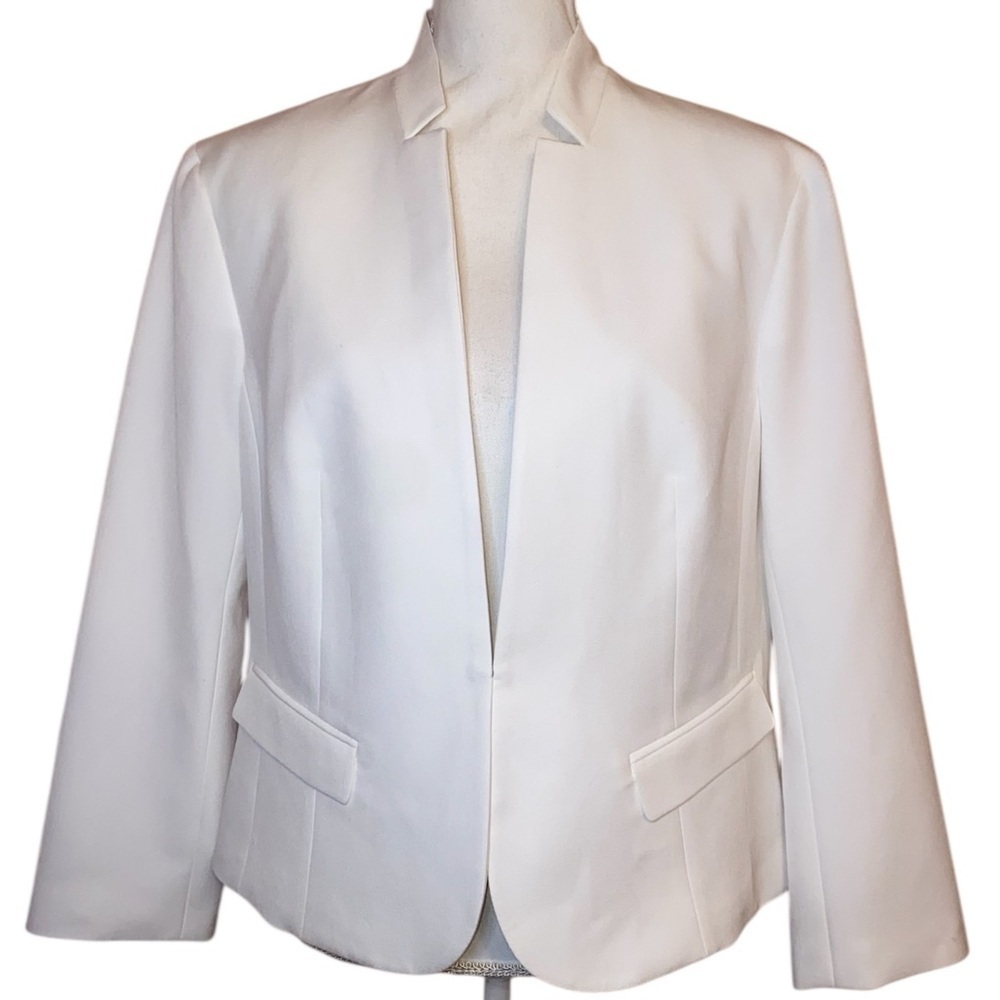 NINE WEST Collarless Blazer Cropped 3/4 Sleeves in White Size Large